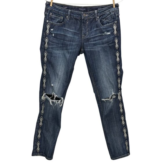 Vigoss Womens The Jagger Skinny Stretch Denim Distressed Embroidered Size 32x31 - Picture 2 of 13